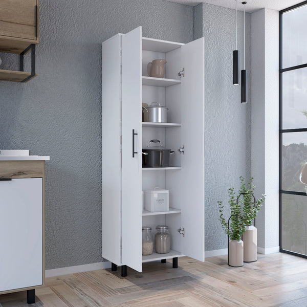 English Elm Multistorage Tall Five-Shelf Organizer in Macadamia Finish for Clutter-Free Rooms, Durable Design White B092123307