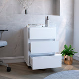 English Elm Three Drawers Bang, Filing Cabinet, Roller Blade Glide, White Finish