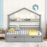 Hearth and Haven Wooden Full Size House Bed with 2 Drawers, Kids Bed with Storage Shelf WF308873AAE WF308873AAE