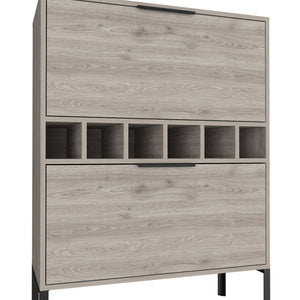 English Elm Bar Cabinet Puertu Light Gray, Six Wine Cubbies & Double Doors, Durable Particle Board, 38.97"L B092123057