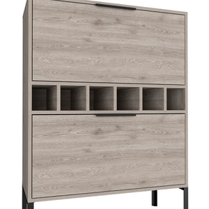 English Elm Bar Cabinet Puertu, Six Wine Cubbies, Double Door Cabinet, Light Gray Finish