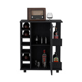 English Elm Bar Cart With Six-Wine Cubbies Cabot, Two-Side Storage Shelves and Casters, Black Wengue Finish