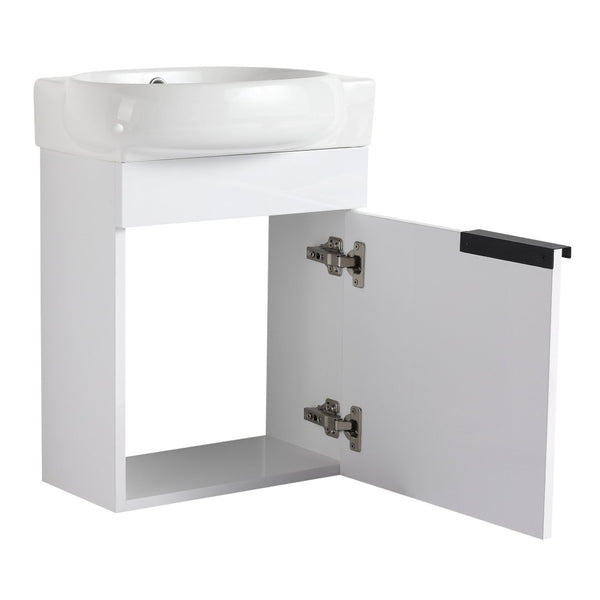 English Elm Soft Close Wall Mounted Bathroom Vanity with Ceramic Vessel Sink and Storage Rack W999S00487