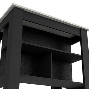 English Elm Kitchen Island Dozza - Modern Black & Ibiza Marble Finish With 3 Shelves For Stylish Storage & Prep B092122907