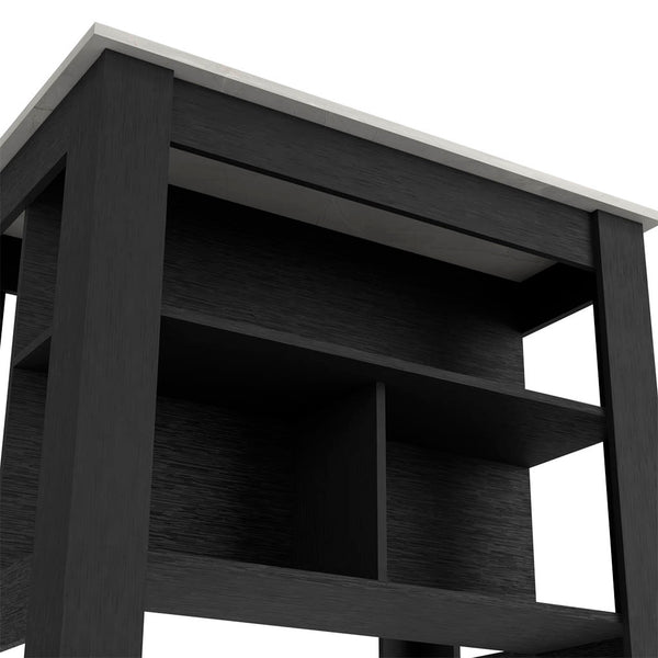 English Elm Kitchen Island Dozza - Modern Black & Ibiza Marble Finish With 3 Shelves For Stylish Storage & Prep B092122907