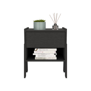 English Elm Nightstand Ferku: Modern Black Wengue Finish With Open Shelf & Smooth-Glide Drawer For Essentials B092122929