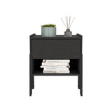 English Elm Nightstand Ferku, Open Shelf, One Drawer, Black Wengue Finish