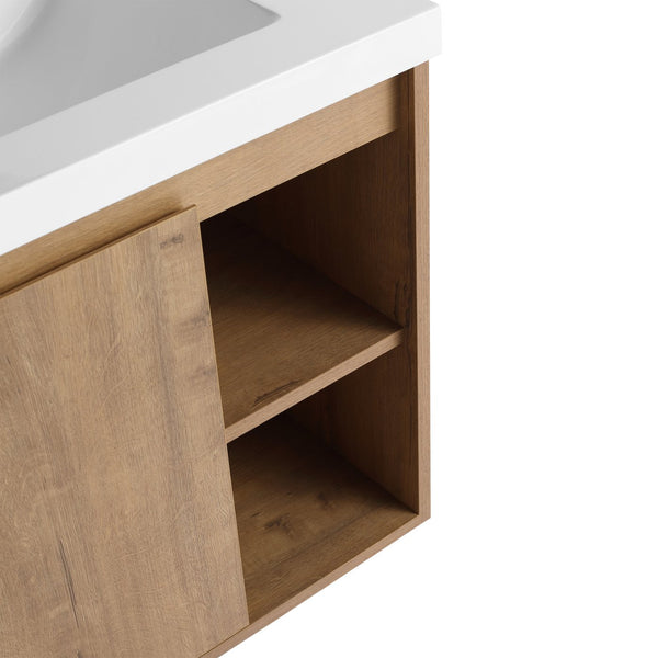 English Elm 48" Wall-Mounted Bathroom Vanity With Double Sink, Storage Rack & Soft Close Doors For Modern Spaces W999S00347