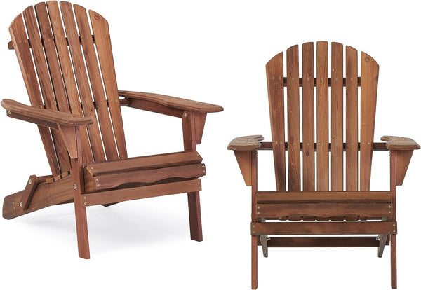 English Elm Wooden Hemlock Adirondack Folding Chair Set Solid Slatted Patio Seating for Two W1390124961