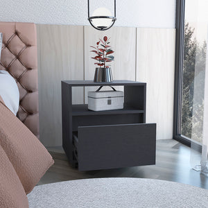 English Elm Nightstand Munyochi - Sleek One-Drawer Design In Elegant Black Wengue Finish For Small Spaces B092123115