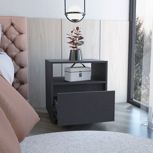 English Elm Nightstand Munyochi - Sleek One-Drawer Design In Elegant Black Wengue Finish For Small Spaces B092123115