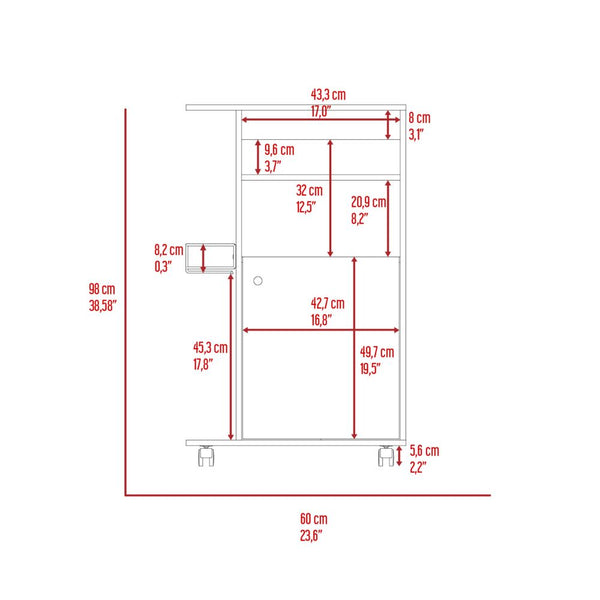 English Elm Kitchen Cart Kryot - Mobile Storage Solution With White Finish, Microwave Countertop & Casters B092122968