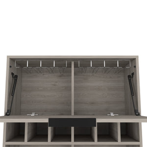 English Elm Bar Cabinet Puertu Light Gray, Six Wine Cubbies & Double Doors, Durable Particle Board, 38.97"L B092123057