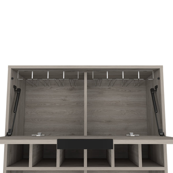 English Elm Bar Cabinet Puertu Light Gray, Six Wine Cubbies & Double Doors, Durable Particle Board, 38.97"L B092123057