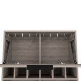 English Elm Bar Cabinet Puertu, Six Wine Cubbies, Double Door Cabinet, Light Gray Finish