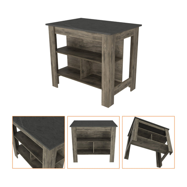English Elm Kitchen Island Dozza – Stylish Dark Brown/Onyx Finish With 3 Shelves For Organized Meal Prep & Storage B092122909