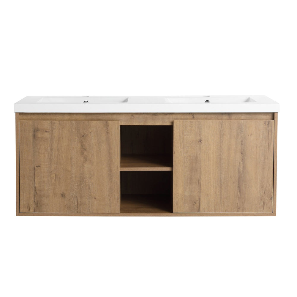 English Elm 48" Wall Mounted Bathroom Vanity With Double Sink, Soft-Close Doors, Modern Design & Storage Solutions W999S00105