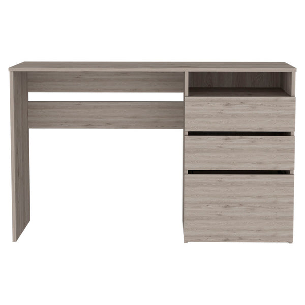 English Elm Computer Desk San Diego - Sleek Light Gray Finish With Storage Drawers And Open Shelf For Home Office B092123069