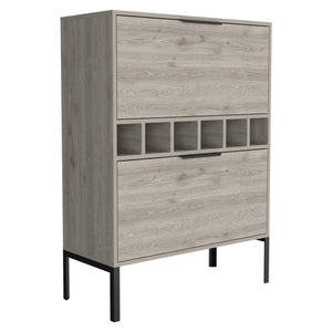 English Elm Bar Cabinet Puertu Light Gray, Six Wine Cubbies & Double Doors, Durable Particle Board, 38.97"L B092123057