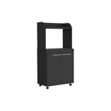 English Elm Kitchen Cart Totti, Double Door Cabinet, One Open Shelf, Two Interior Shelves, Black Wengue Finish