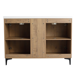 English Elm 48" Freestanding modern bathroom vanity with integrated white resin sink, soft-close doors, durable plywood finish Imitative Oak W999S00345