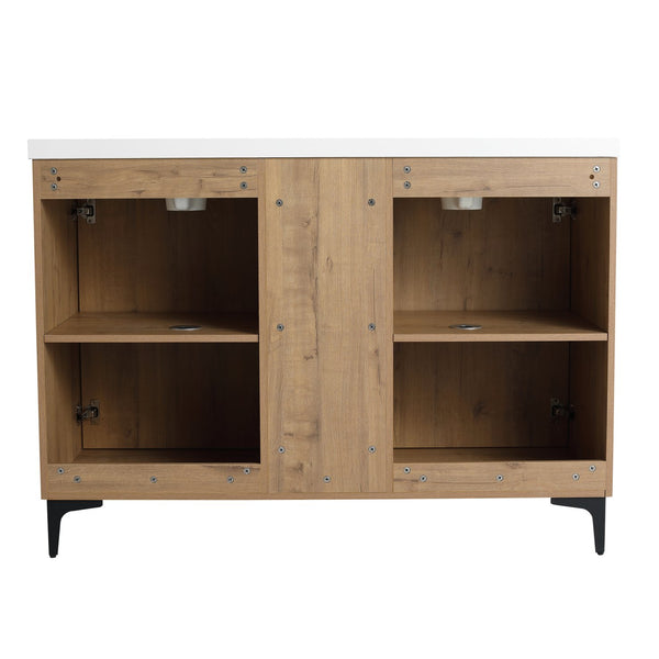 English Elm 48" Freestanding modern bathroom vanity with integrated white resin sink, soft-close doors, durable plywood finish Imitative Oak W999S00345