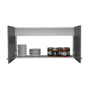 English Elm Wall Cabinet - Modern Two-Shelf Double Door Storage In White & Smokey Oak Finish For Any Room B092123090-GIGA