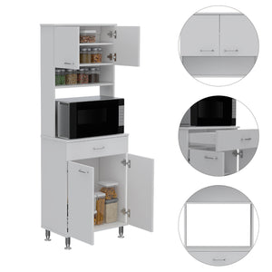English Elm Pantry Piacenza multifunctional kitchen cabinet with microwave space, drawer, shelves for organized storage White B092123039