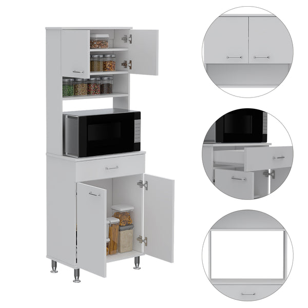 English Elm Pantry Piacenza multifunctional kitchen cabinet with microwave space, drawer, shelves for organized storage White B092123039