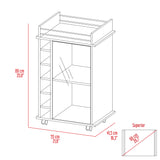 English Elm Bar Cart Baltimore, Six Wine Cubbies, Glass Door, Four Caster, Two Shelves, White Finish