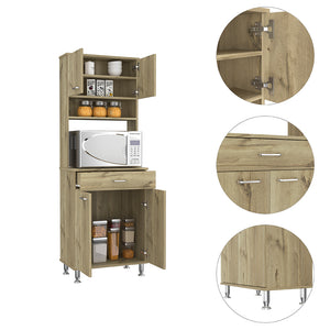 English Elm Pantry Piacenza multifunctional kitchen cabinet with microwave space, drawer, shelves for organized storage Light Oak B092123091