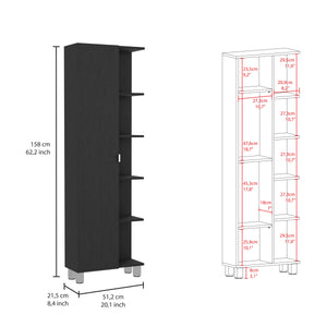English Elm Corner Cabinet Womppi Black Wengue Finish — Space-Saving 5 Open Shelves + Single Door Storage, Durable B092123060