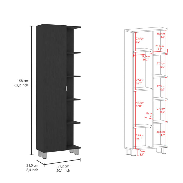 English Elm Corner Cabinet Womppi Black Wengue Finish — Space-Saving 5 Open Shelves + Single Door Storage, Durable B092123060