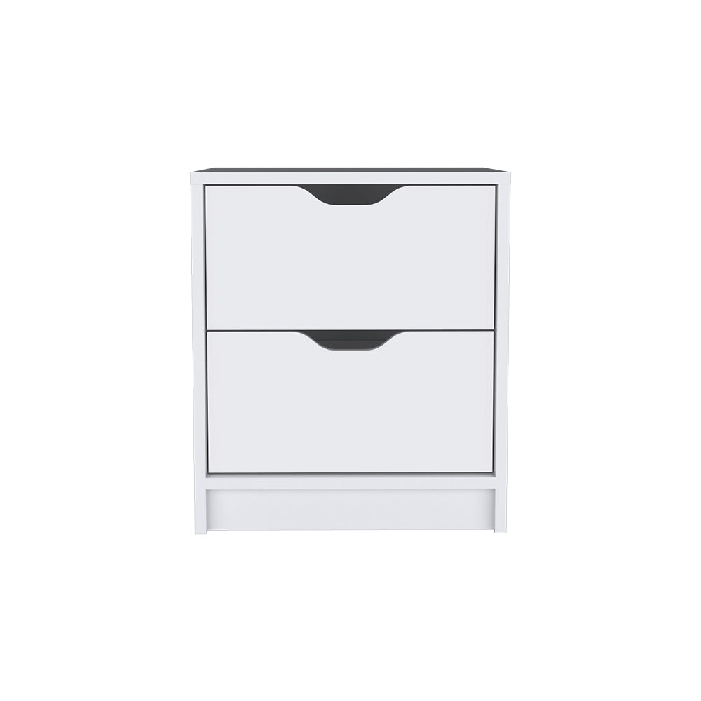 English Elm Nightstand With Two Drawers In Clean White Finish - Stylish Storage For Modern Bedrooms & More! B092122833
