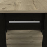 English Elm Kitchen Island 23 Inches Dozza With Single Drawer and Two-Tier Shelves, Black Wengue / Light Oak Finish