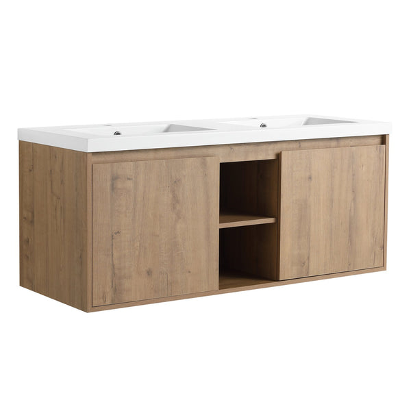 English Elm 48" Wall Mounted Bathroom Vanity With Double Sink, Soft-Close Doors, Modern Design & Storage Solutions W999S00105