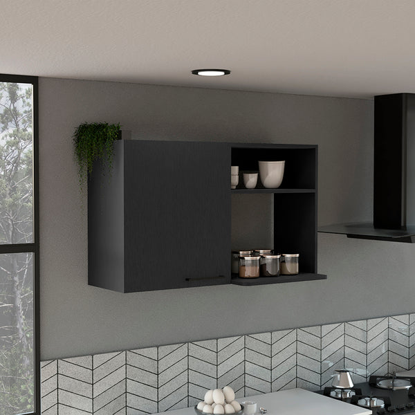 English Elm Kitchen Burwood Wall Cabinet with Two Doors & Shelves, Durable Particle Board, Easy Assemble, Compact Storage Black B092123128