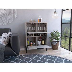 English Elm Bar Cabinet Puertu Light Gray, Six Wine Cubbies & Double Doors, Durable Particle Board, 38.97"L B092123057