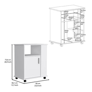 English Elm Kitchen Cart Newark White Finish with 3 Side Shelves, 4 Open Shelves & Locking Casters for Microwaves B092123026