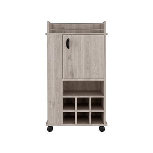 English Elm Bar Cart Reese with Smooth Casters, Six Wine Cubbies, Single Cabinet & Spacious Cocktail Surface Light Gray B092123144