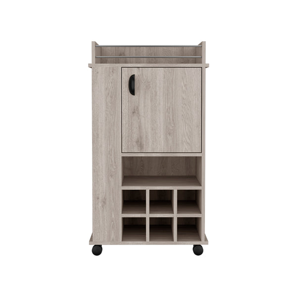 English Elm Bar Cart Reese with Smooth Casters, Six Wine Cubbies, Single Cabinet & Spacious Cocktail Surface Light Gray B092123144