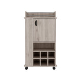 English Elm Bar Cart With Casters Reese, Six Wine Cubbies and Single Door, Light Gray Finish