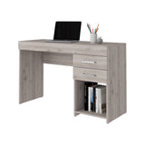 English Elm Computer Desk Limestone, Two Drawers, Light Gray Finish