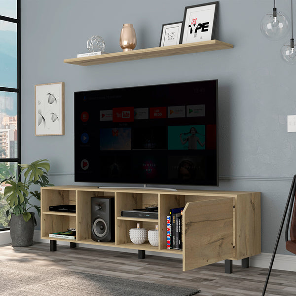 English Elm TV Estocolmo TV Stand for TVs up to 70" with Four Open Shelves, Sturdy Five Legs, Cable Holes, Durable Finish Light Oak B092122926