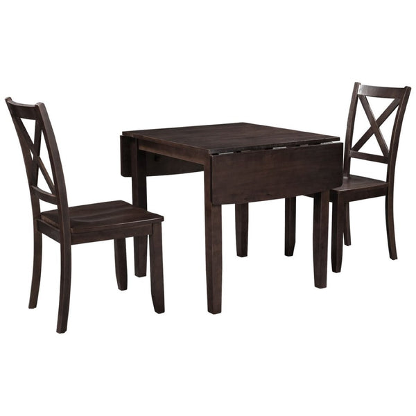 English Elm Topmax Drop Leaf Wood Breakfast Nook Table Set with X Back Chairs for Two Espresso N717S000164P