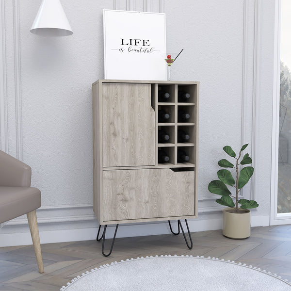 English Elm L L Bar Cabinet Silhill Light Gray Finish with 8 Wine Cubbies, 2 Door Cabinets, Steel Legs, Durable Design B092123070