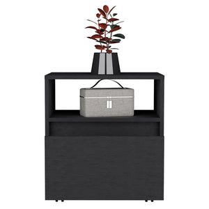 English Elm Nightstand Munyochi - Sleek One-Drawer Design In Elegant Black Wengue Finish For Small Spaces B092123115
