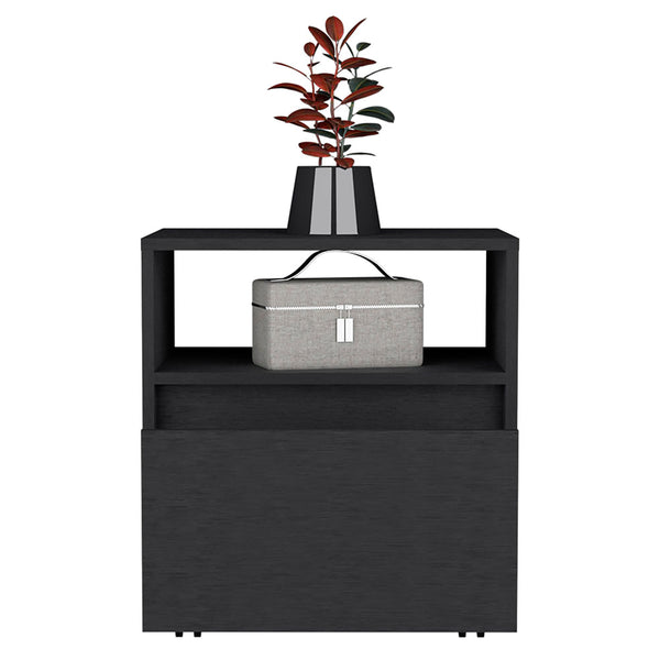English Elm Nightstand Munyochi - Sleek One-Drawer Design In Elegant Black Wengue Finish For Small Spaces B092123115