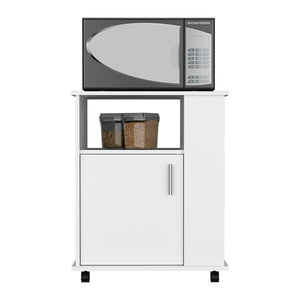 English Elm Kitchen Cart Newark White Finish with 3 Side Shelves, 4 Open Shelves & Locking Casters for Microwaves B092123026