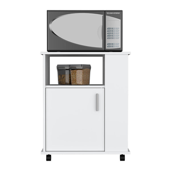 English Elm Kitchen Cart Newark White Finish with 3 Side Shelves, 4 Open Shelves & Locking Casters for Microwaves B092123026